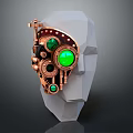 Steampunk Inspired Copper Earrings with Green Gemstones and Intricate Mechanical Details