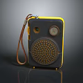 Vintage Yellow And Black Radio With Leather Strap And Circular Design