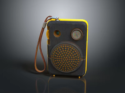 Vintage Yellow And Black Radio With Leather Strap And Circular Design 3d model
