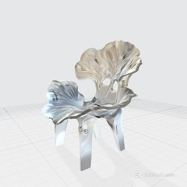 Modern Artistic Silver Dining Chair With Ginkgo Leaf Inspired Unique Design 3d model 