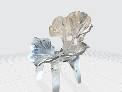 Modern Artistic Silver Dining Chair With Ginkgo Leaf Inspired Unique Design 3d model