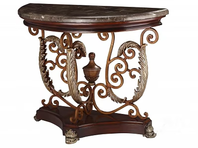 Elegant Console Table With Marble Top And Ornate Carved Metal Wooden Base 3d model