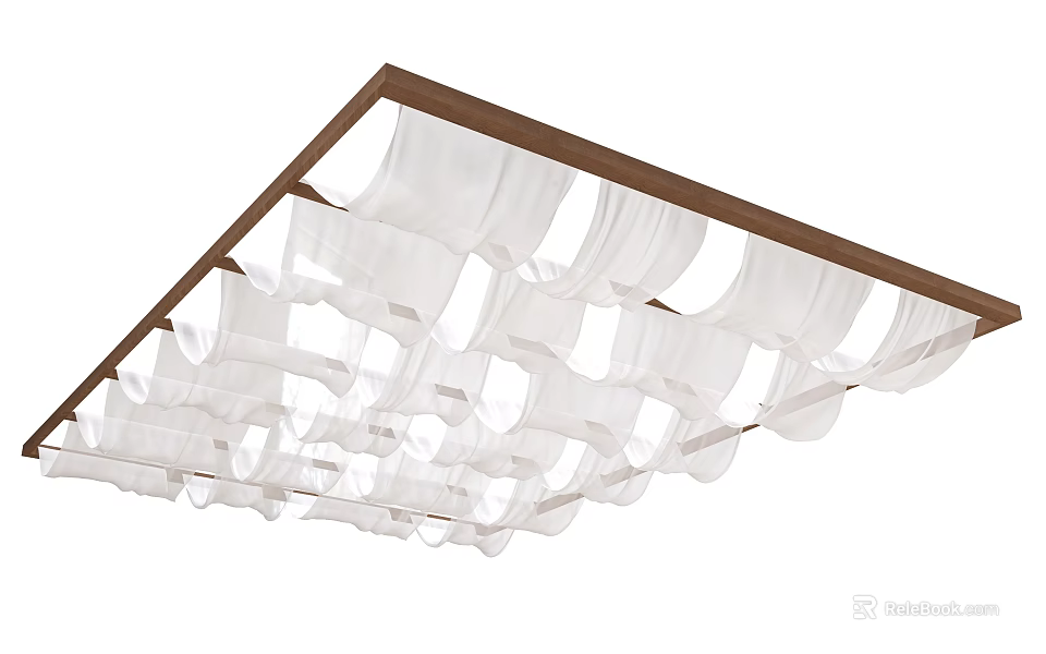 Elegant White Pleated Ceiling Drapery With Wooden Frame For Interior Decor 3d model 