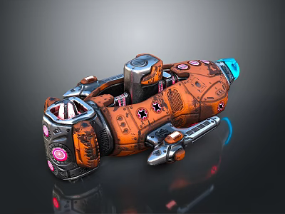 Orange Cosmic Spacecraft With Metallic Structure And Mechanical Components 3d model