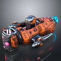 Orange Cosmic Spacecraft With Metallic Structure And Mechanical Components