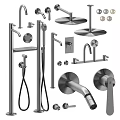 Modern Black Bathroom And Kitchen Faucet Set With Shower Heads And Handles