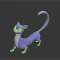 Purple Cat like Creature Character with Long Tail Blue Eyes and 3D Model Design