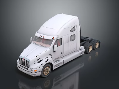 White Modern Semi Truck Tractor Cab with Sleek Exterior and Multiple Wheels 3d model