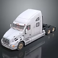 White Modern Semi Truck Tractor Cab with Sleek Exterior and Multiple Wheels