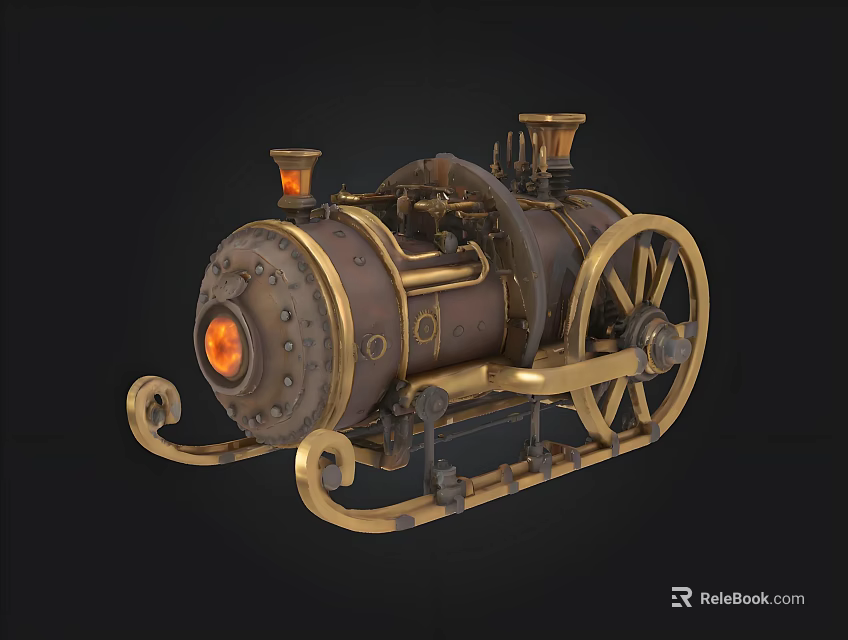 Steampunk Mechanical Device With Brass Wheels And Glowing Front Element 3d model 