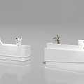 Modern White Store Reception Desk With Sleek Counter Logo And Small Potted Plant