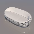 White Sofa With Geometric Hollow Frame On Smooth Surface And Reflection Against Blue Sky Background