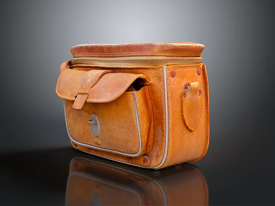 Vintage Brown Leather Storage Case with Zipper Closure and Front Pocket for Daily Use 3d model