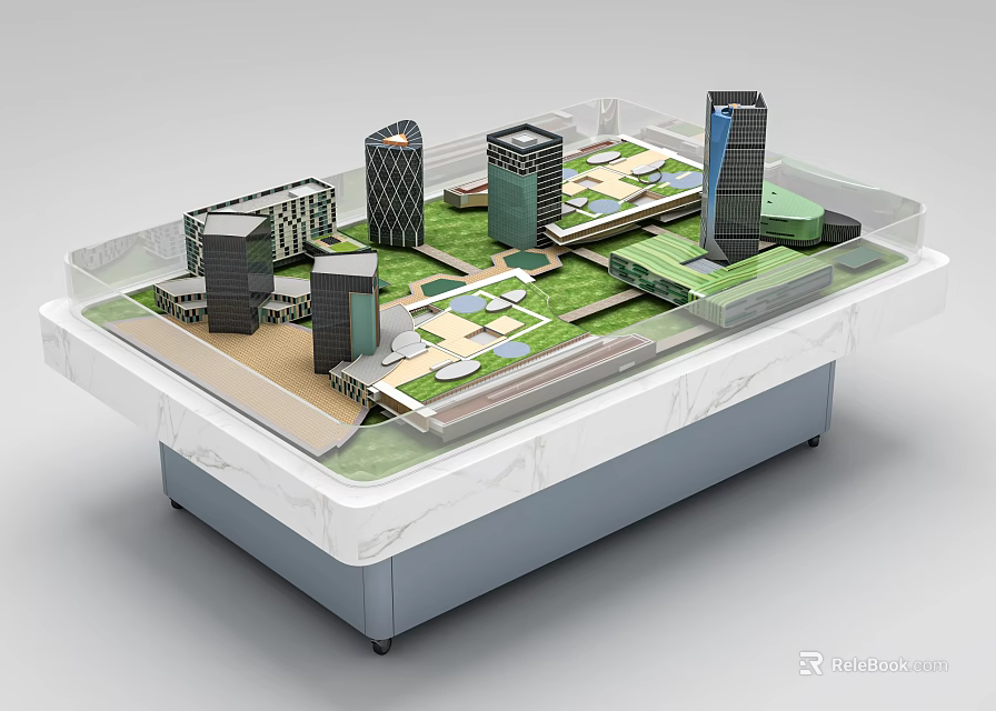 Professional Commercial Equipment City Model Display Stand With Tall Buildings And Green Areas 3d model 