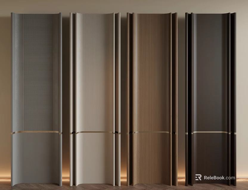 Modern Multi Colored Wall Panels With Vertical Lines And Gold Decorative Strips 3d model 