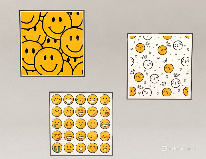 Decorative Photo Frames Featuring Various Smiley Faces And Different Emoji Expressions 3d model 