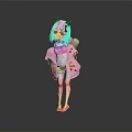 Woman With Brown Hair And Purple Cat Ears Wearing Pink Outfit Coat And Shoes