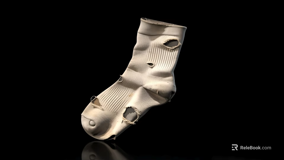 Worn White Sock With Multiple Holes And Ribbed Texture On Black Background 3d model 