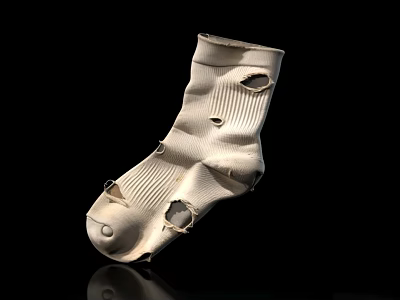 Worn White Sock With Multiple Holes And Ribbed Texture On Black Background 3d model