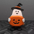 Ghost Shaped Single Chair With Witch Hat And Orange Pumpkin Lantern Design 3d model