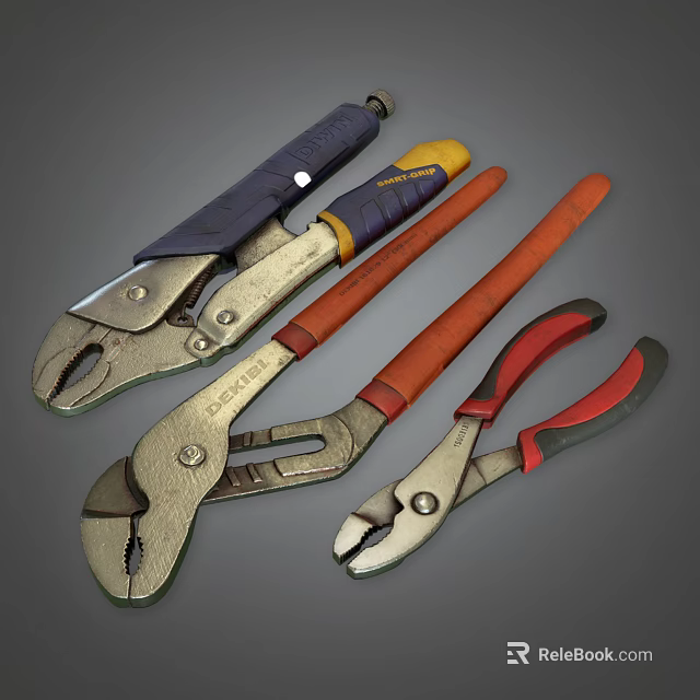 Assorted Hardware Tools Pliers with Colorful Handles and Metal Construction for Home Repair 3d model 