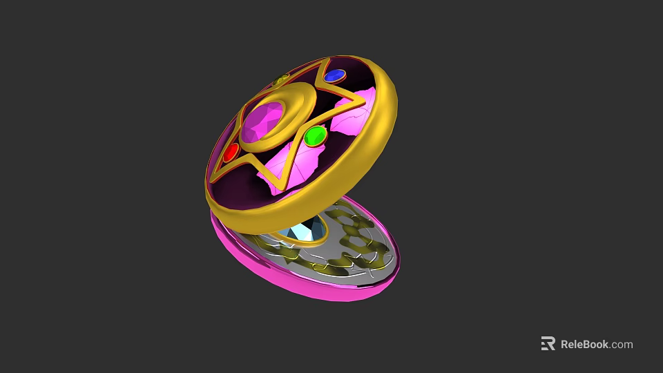 Exquisite Open Design Jewelry Ring With Golden Frame Pink Central Stone And Colored Gemstones 3d model 