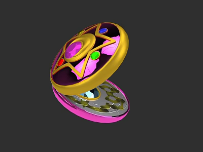 Exquisite Open Design Jewelry Ring With Golden Frame Pink Central Stone And Colored Gemstones 3d model