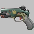 Modern Green And Gray Pistol Featuring Smiley Face Design Red Accents And Ergonomic Grip