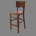 Solid Wooden Bar Stool With Simple Backrest And Sturdy Leg Structure Design 3d model