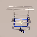 Mechanical Metal Frame Structure with Blue Components and Wheel Support Design 3d model