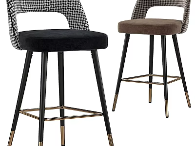 Modern Houndstooth Backrest Bar Stools With Black And Brown Velvet Seats And Metal Legs 3d model