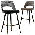 Modern Houndstooth Backrest Bar Stools With Black And Brown Velvet Seats And Metal Legs
