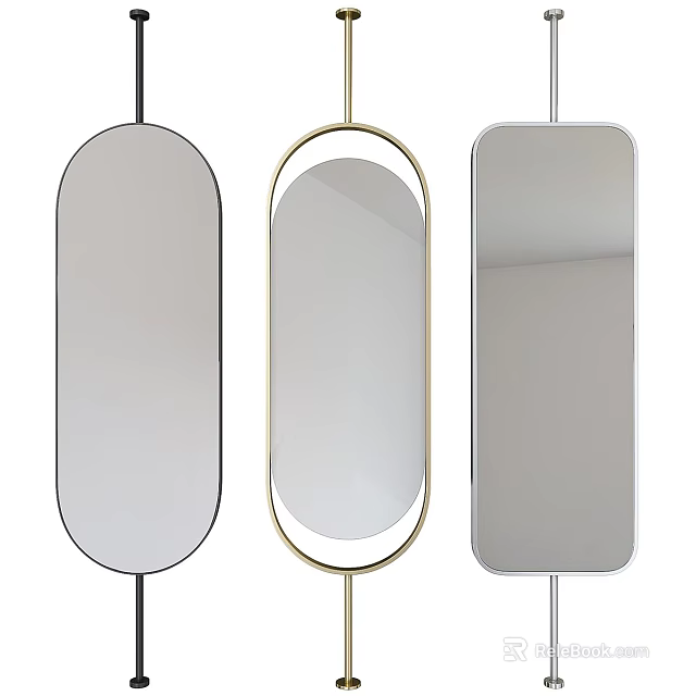 Stylish Mirrored Room Divider Designs With Oval Rectangular Shapes And Metal Frames 3d model 