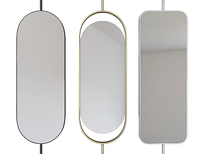Stylish Mirrored Room Divider Designs With Oval Rectangular Shapes And Metal Frames 3d model