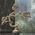 Elegant Luxury Metal Tree Shaped Ornament Set With Decorative Vase Base And Marble Surface