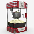 Vintage Red Popcorn Machine Amusement Equipment Filled With Popcorn And Silver Stripes
