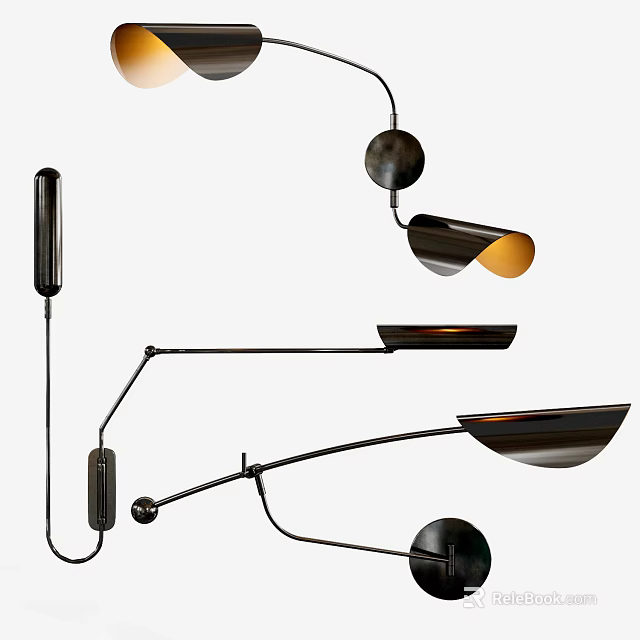 Sleek Modern Wall Lamps With Black Metal Curved Arms And Warm Illuminating Light Design 3d model 