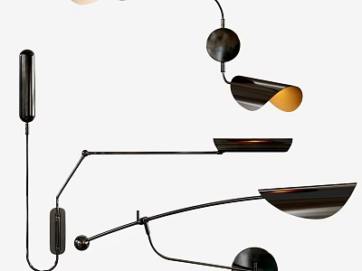 Sleek Modern Wall Lamps With Black Metal Curved Arms And Warm Illuminating Light Design 3d model