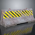 Concrete Traffic Barrier With Yellow Black Diagonal Stripes For Road Safety Control