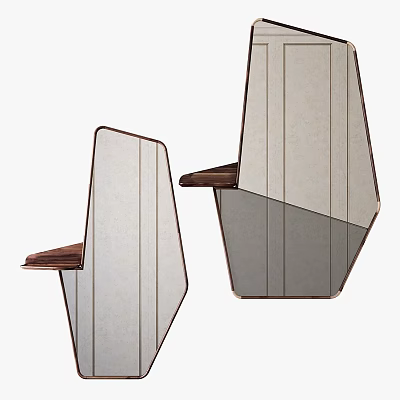 Unique Geometric Mirror with Wooden Shelf Modern Home Decor Design 3d model