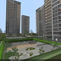 Modern High-Rise Residential Buildings In Community With Landscaped Greenery And Courtyard