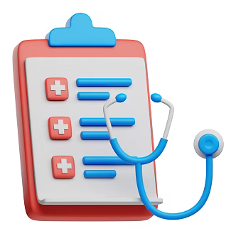 Modern cartoon diagnostic icon logbook stethoscope 3d model