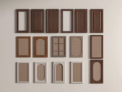 Various Wooden Wardrobe Doors With Paneled Lattice And Arched Design Styles 3d model