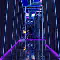 Modern KTV Corridor With Purple Blue Lighting Mirror Walls And Reflective Floor