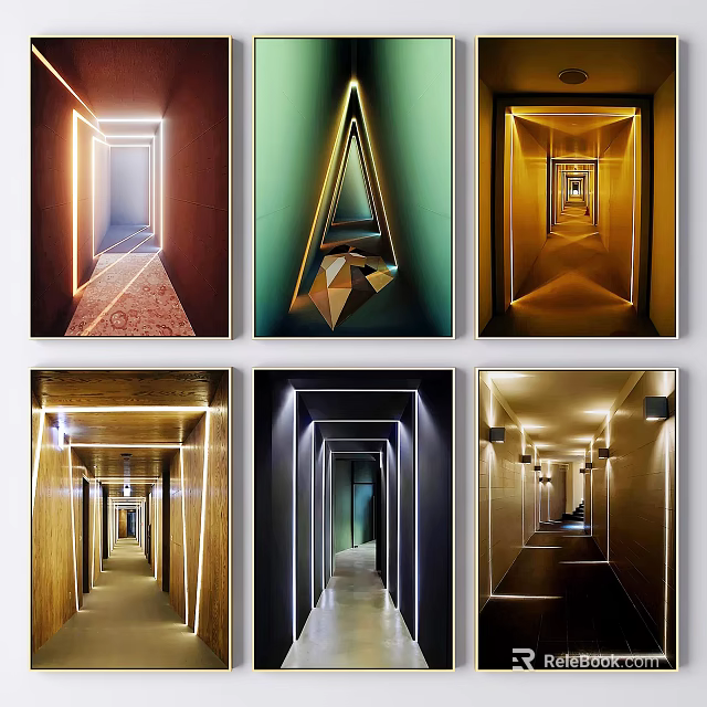 Modern Corridor Designs With Geometric Lighting And Stylish Interior Spaces 3d model 
