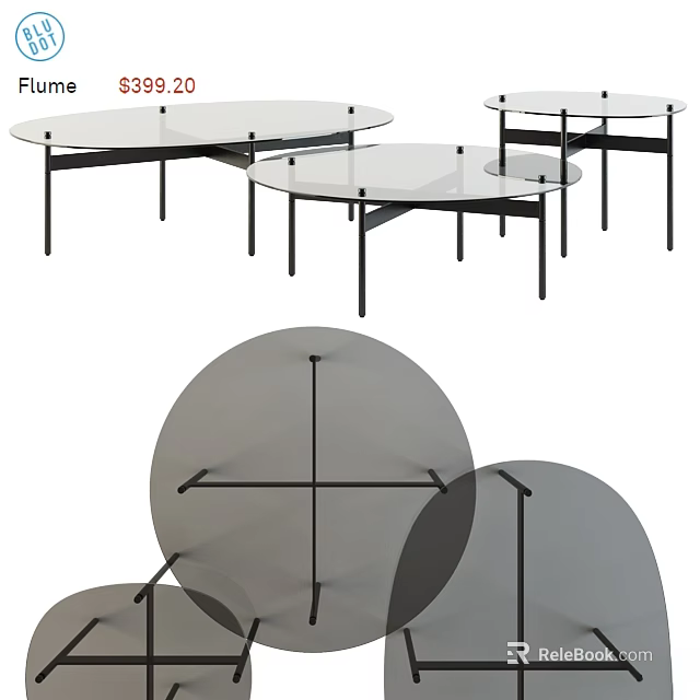 Minimalist Round Dining Tables With Clear Glass Tops And Black Metal Legs Design 3d model 