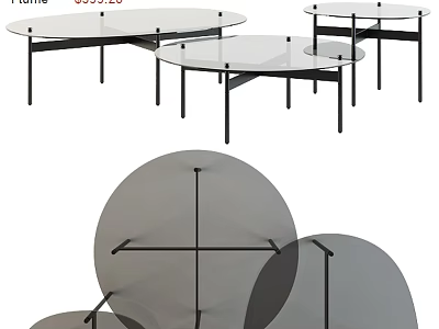 Minimalist Round Dining Tables With Clear Glass Tops And Black Metal Legs Design 3d model