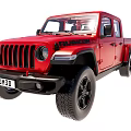 Red Jeep Rubicon Pickup Truck Front View With Black Wheels And Off Road Design