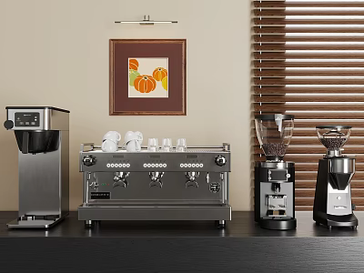 Modern Kitchen Countertop With Stainless Steel Coffee Machine Blender And Grinder Household Appliances 3d model