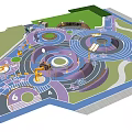 Children's Playground With Circular Play Structures Colorful Pathways And Grass Areas